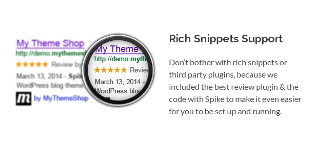 Don’t bother with rich snippets or third party plugins, because we included the best review plugin & the code with Spike to make it even easier for you to be set up and running.