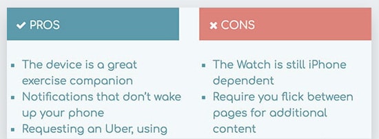 Pros and Cons Section