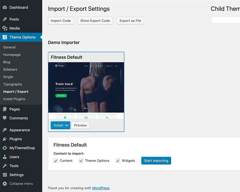 Import Export Options
