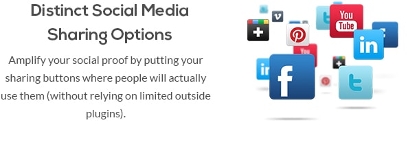 Distintos medios de comunicación social Opciones para compartir - amplificar su prueba social al poner los botones de intercambio donde la gente realmente los utilizan (sin depender limitado fuera plugins).