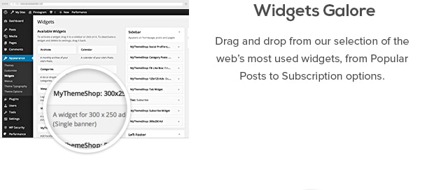 Aplicaciones Galore - Arrastrar y soltar de nuestra selección de widgets más utilizados de la web, de Entradas populares a opciones de suscripción.