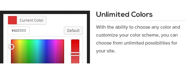 With the ability to choose any color and customize your color scheme, you can choose from unlimited possibilities for your site.