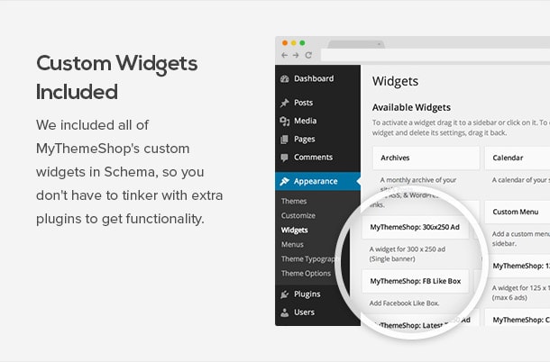 We included all of MyThemeShop's custom widgets in Schema, so you don't have to tinker with extra plugins to get functionality.