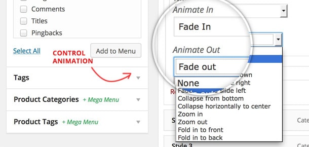 WP Mega Menu Plugin Animation