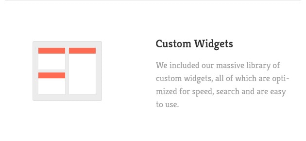 We included our massive library of custom widgets, all of which are optimized for speed, search and are easy to use