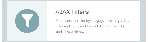 Your users can filter by category, price range, size, color and more, and it uses AJAX so the results update seamlessly.