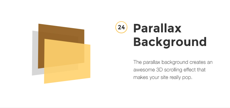 The parallax background creates an awesome 3D scrolling effect that makes your site really pop.