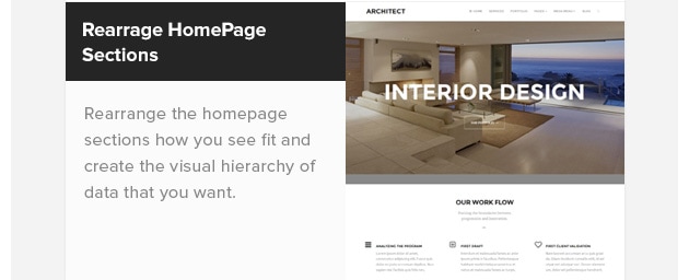 Rearrangeable Homepage Sections. Rearrange the homepage sections how you see fit and create the visual hierarchy of data that you want.