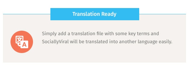Simply add a translation file with some key terms and SociallyViral will be translated into another language easily.