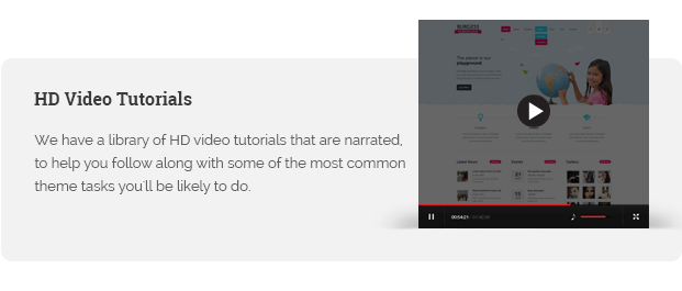 We have a library of HD video tutorials that are narrated, to help you follow along with some of the most common theme tasks you'll be likely to do.