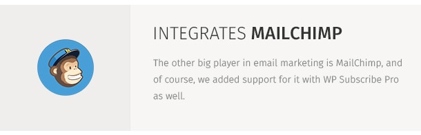 The other big player in email marketing is MailChimp, and of course, we added support for it with WP Subscribe Pro as well.