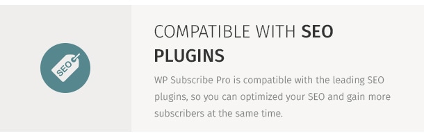 WP Subscribe Pro is compatible with the leading SEO plugins, so you can optimized your SEO and gain more subscribers at the same time.