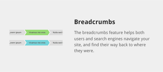 The breadcrumbs feature helps both users and search engines navigate your site, and find their way back to where they were.