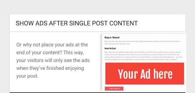 Or why not place your ads at the end of your content? This way, your visitors will only see the ads when they’ve finished enjoying your post.