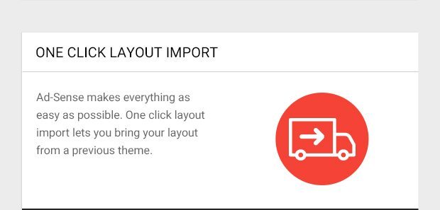 Ad-Sense makes everything as easy as possible. One click layout import lets you bring your layout from a previous theme.