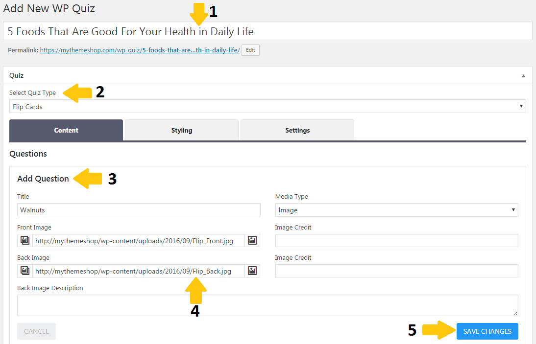 add questions answers flip quiz