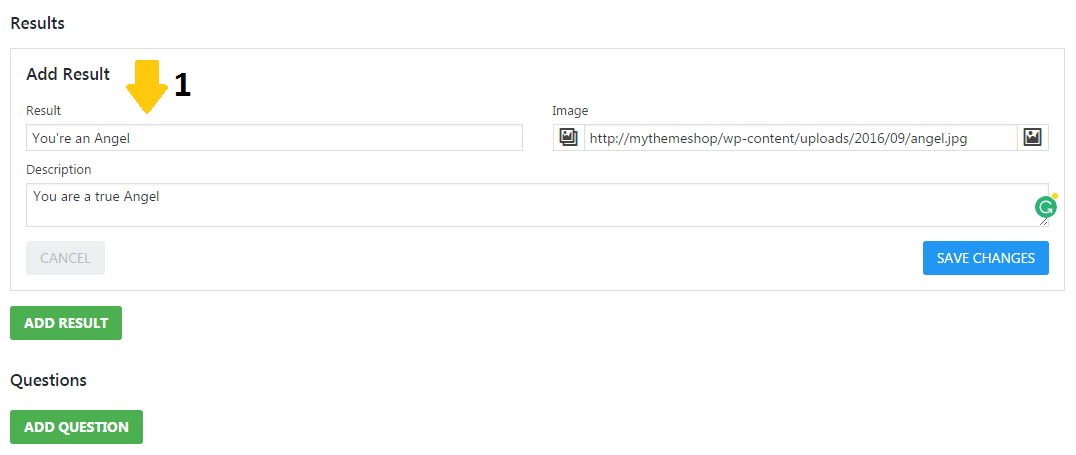 adding result personality quiz