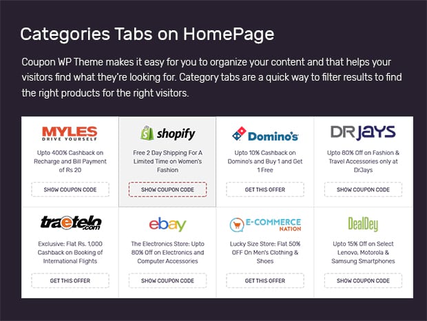Categories Tabs on HomePage