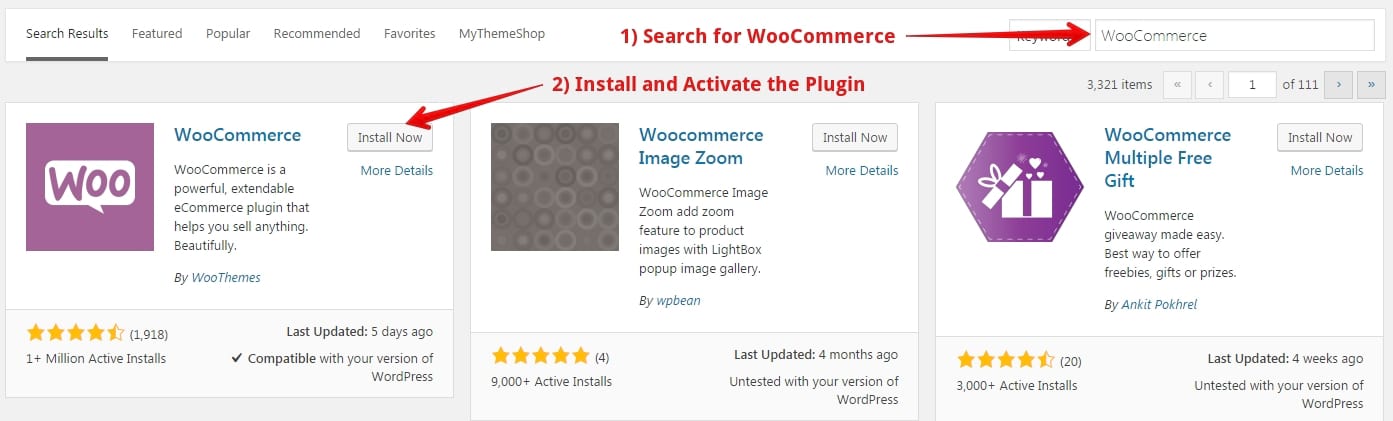 Search for WooCommerce and Install it