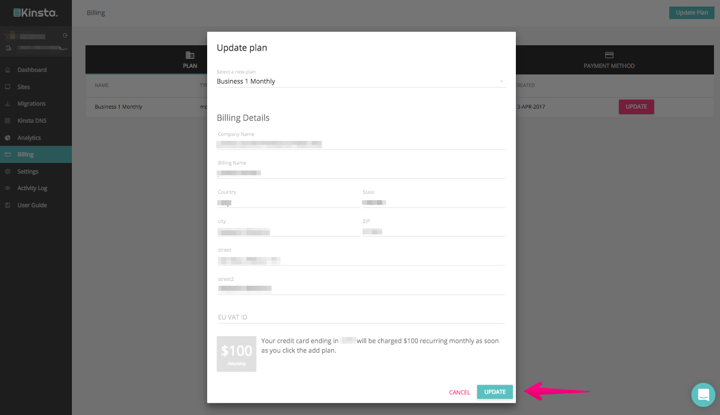 choose plan in kinsta