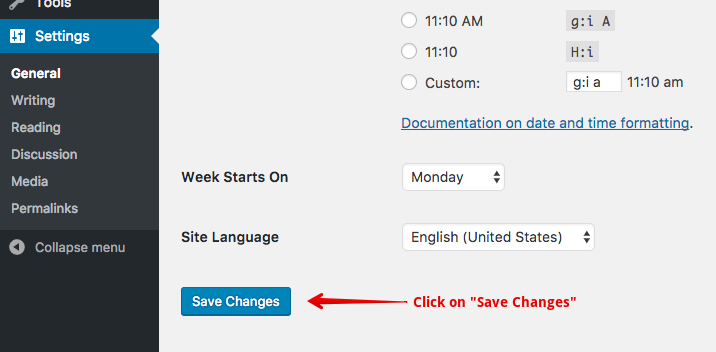 Save the Change in WordPress