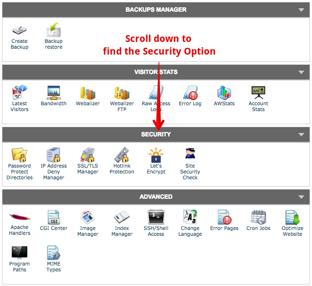 Scroll to Security Options
