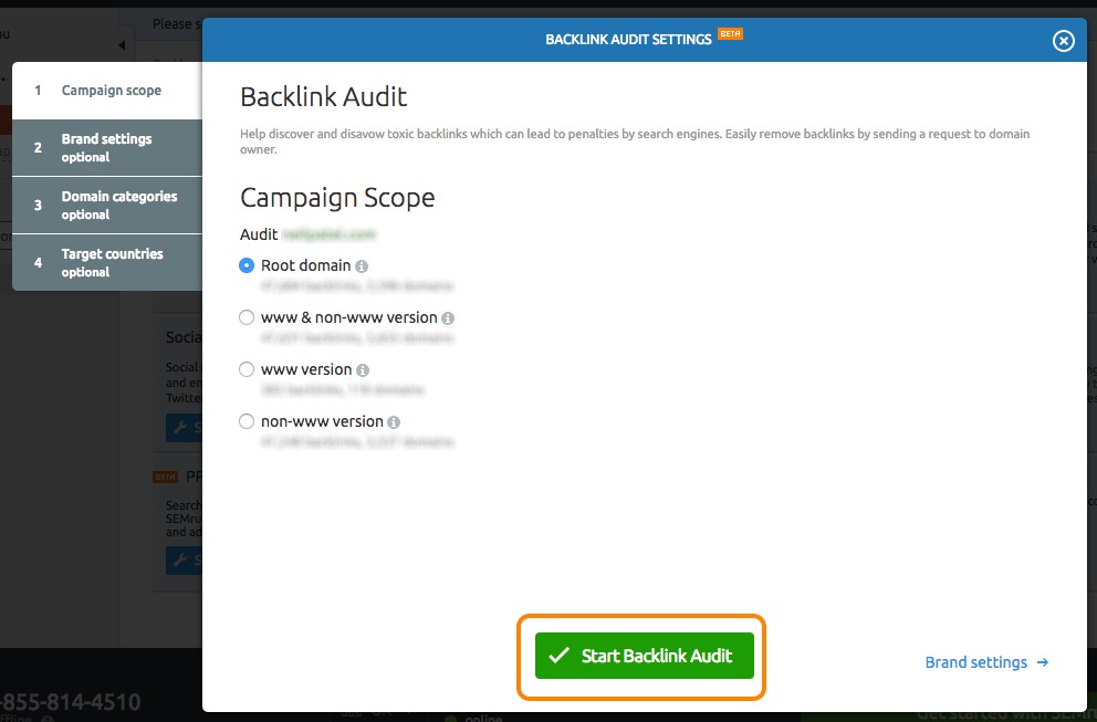 backlink audit Settings