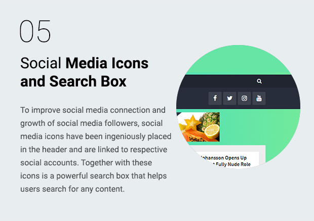Social Media Icons and Search Box