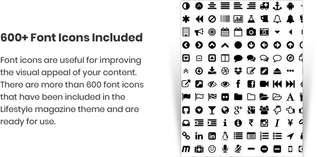 600+ Font Icons Included