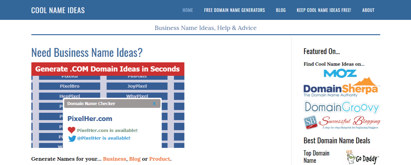 Business name generator. Cool names. Best blog names. Youtube name. Dating domain name ideas.