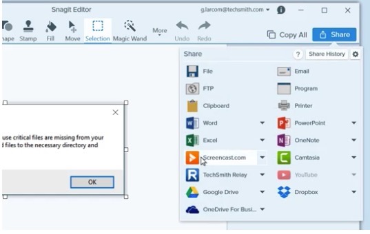 how to use snagit to just select a screen area