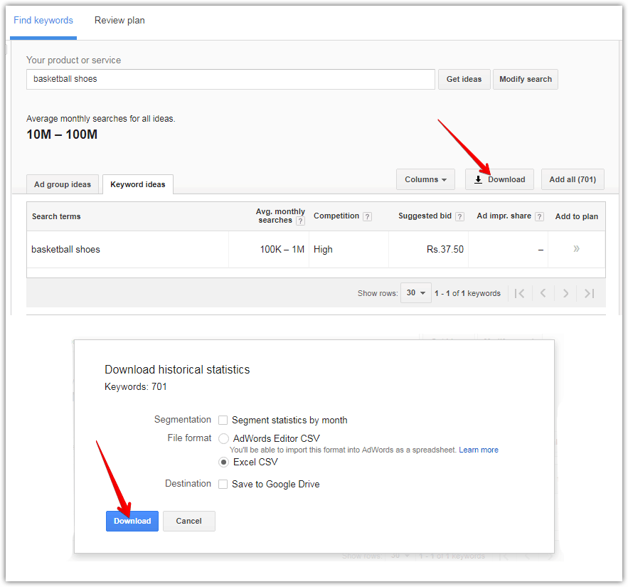 download keyword csv