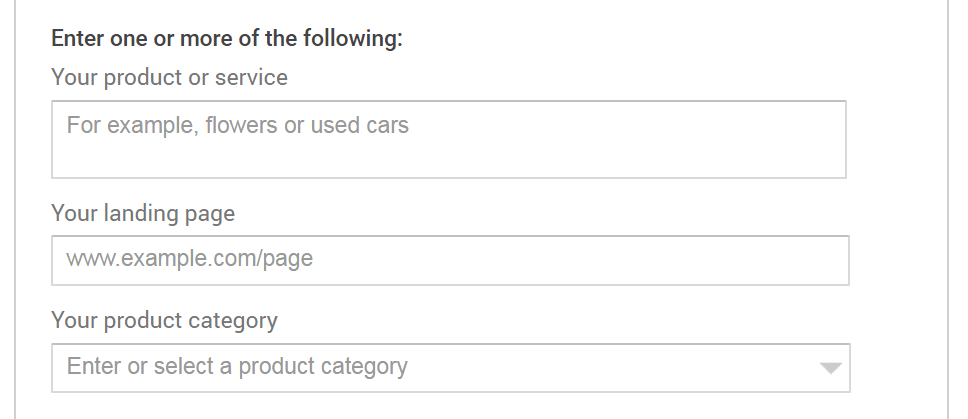 Google Keyword Planner enter one or more