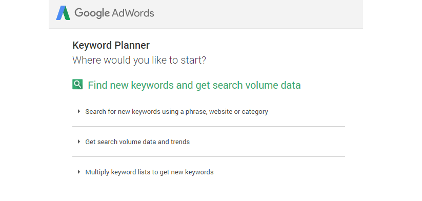 Google Keyword Planner options