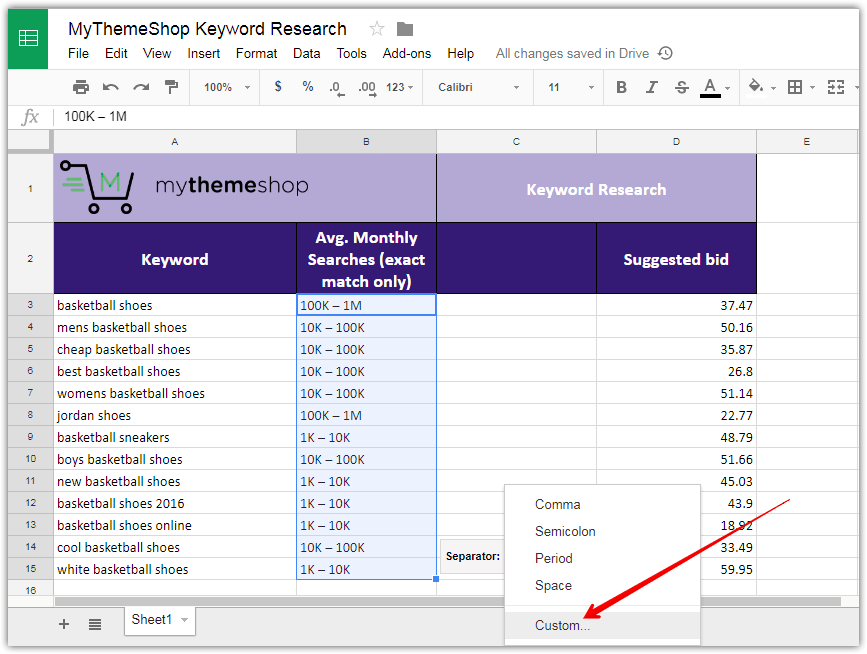 select custom separator