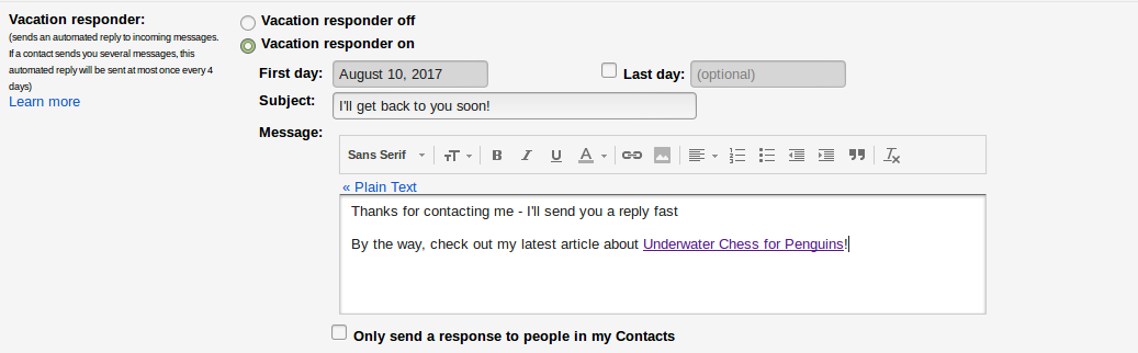 gmail vacation responder