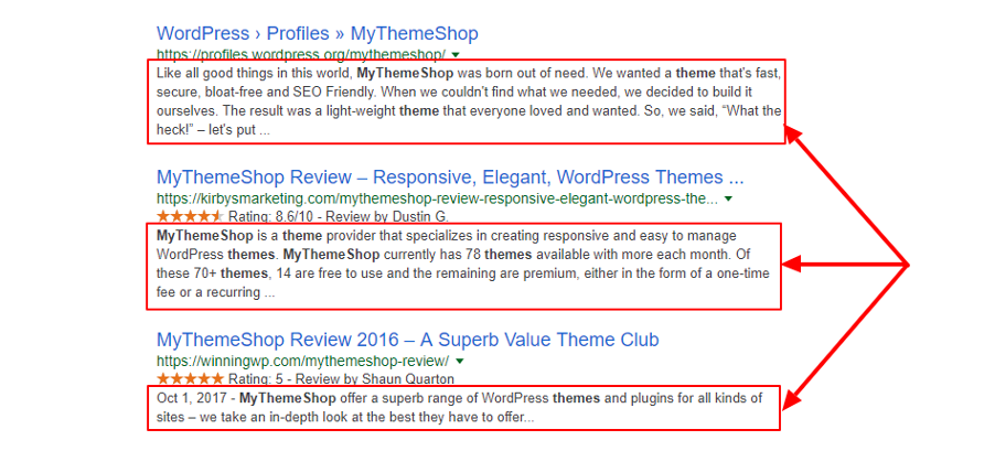meta descriptions appear in search engine result pages