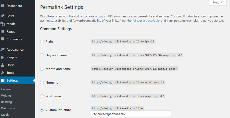 permalinks settings in WordPress admin