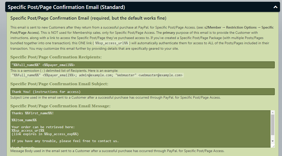 Page Confirmation Email Standard