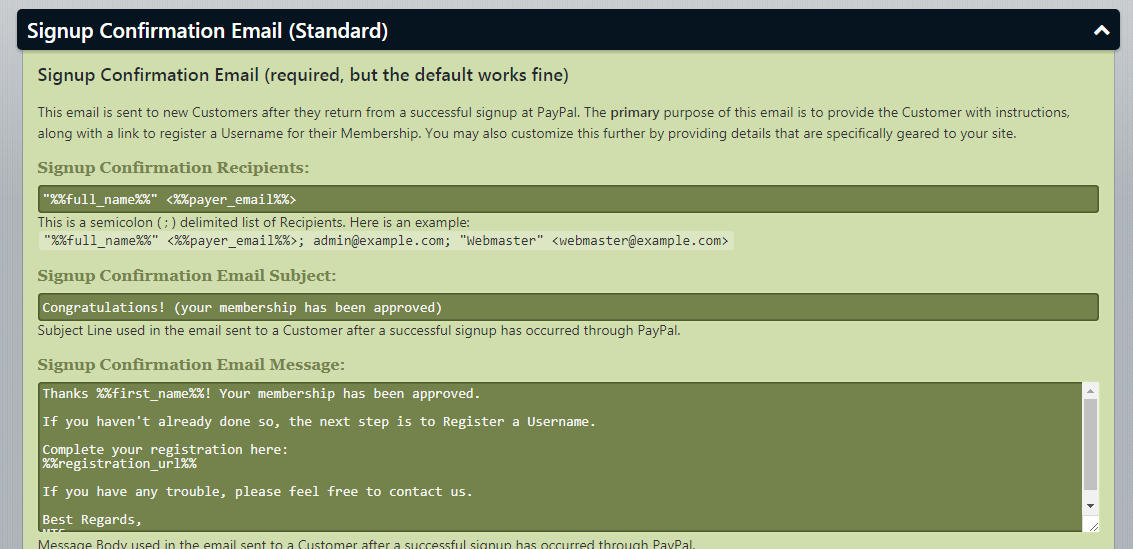 Signup Confimration Email Standard
