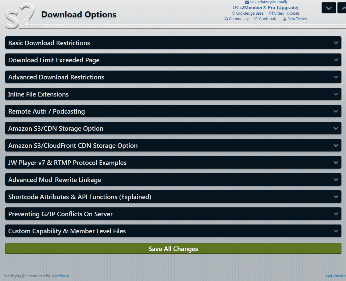 download options in S2 Member