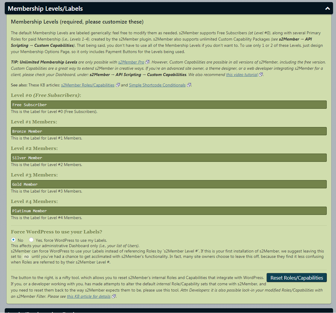 membership levels labels