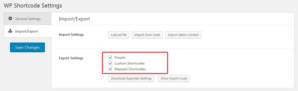 3 options in export