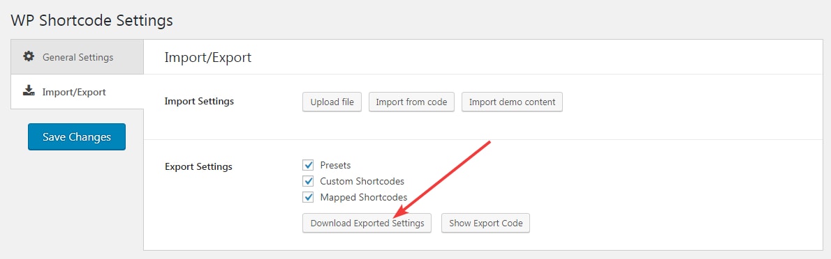 click download exported settings