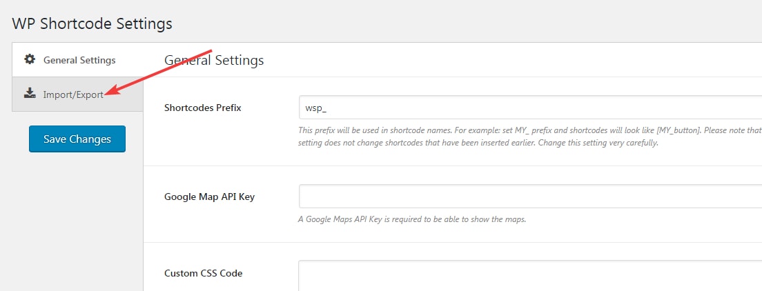 click import export options