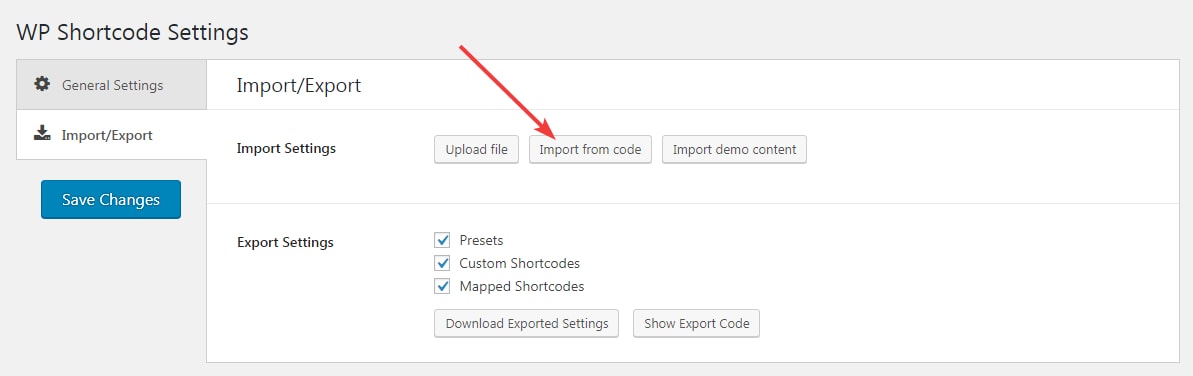 click import from code button