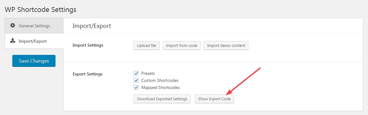click show export code