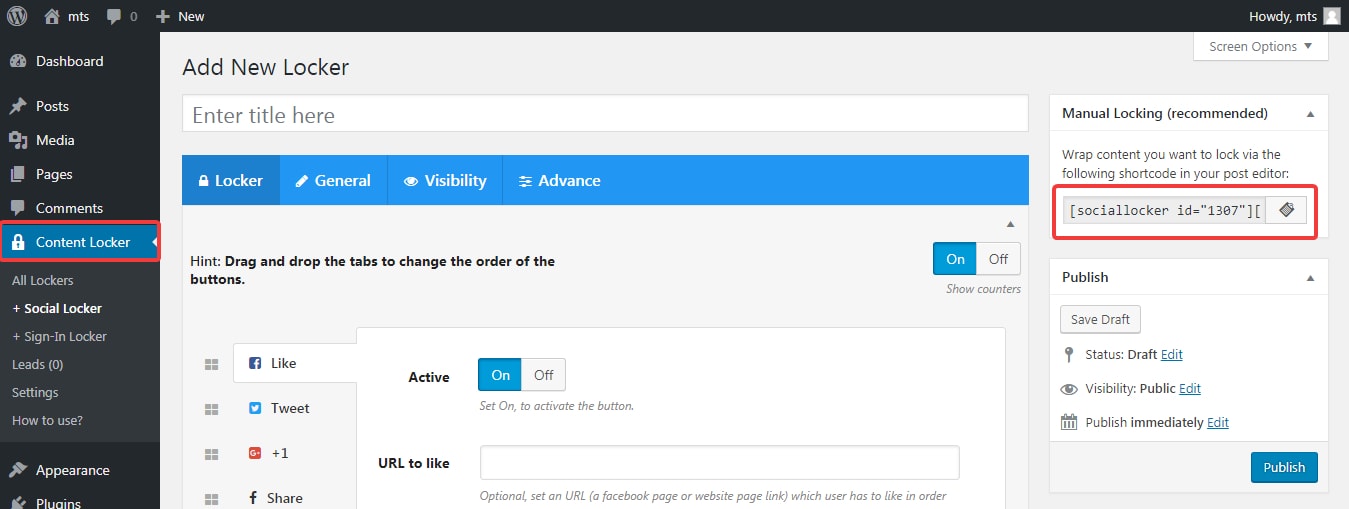 content locker shortcode
