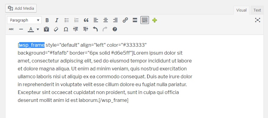 find frame shortcode key