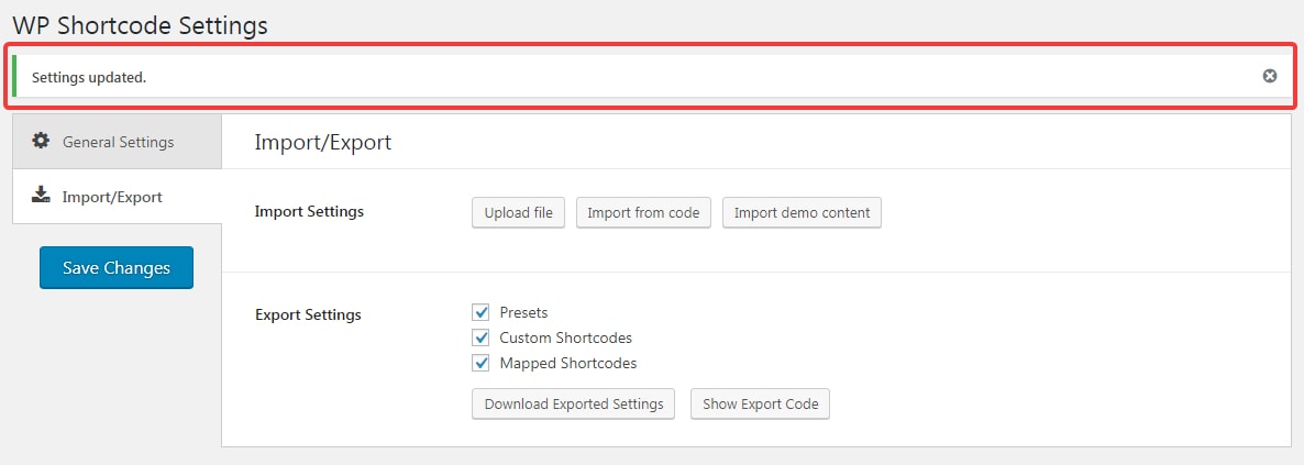 import from code successful